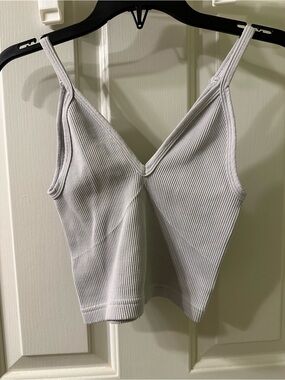 FP Movement by Free People Ribbed V-Neck Tank Top in Light Gray
